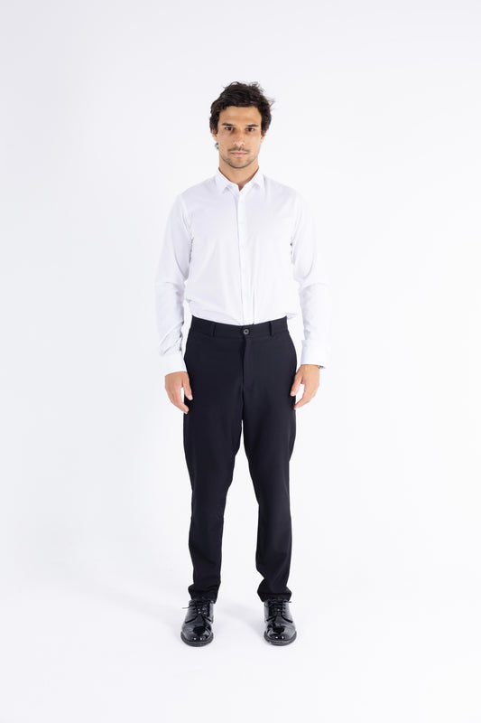Comford Classic Midnight Black formal pants - front view showing wrinkle-resistant fabric and tailored fit
