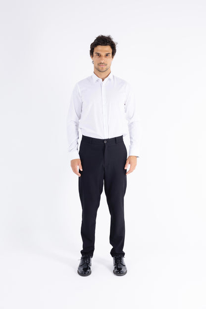 Comford Classic Midnight Black formal pants - front view showing wrinkle-resistant fabric and tailored fit
