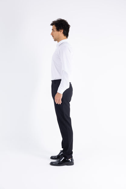 Comford Classic men's trousers in Midnight Black - side angle detail of premium construction