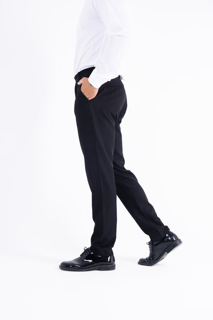 Midnight Black Comford Classic pants - close-up of fabric texture and quality stitching