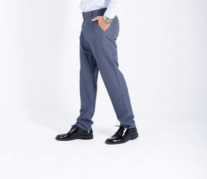 Slate Blue Comford Classic pants - close-up of fabric texture and quality stitchin