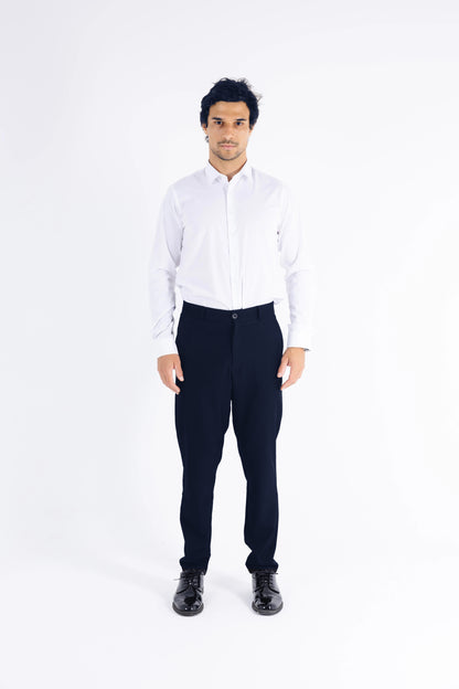 Comford Classic Navy Blue formal pants - front view showing wrinkle-resistant fabric and tailored fit